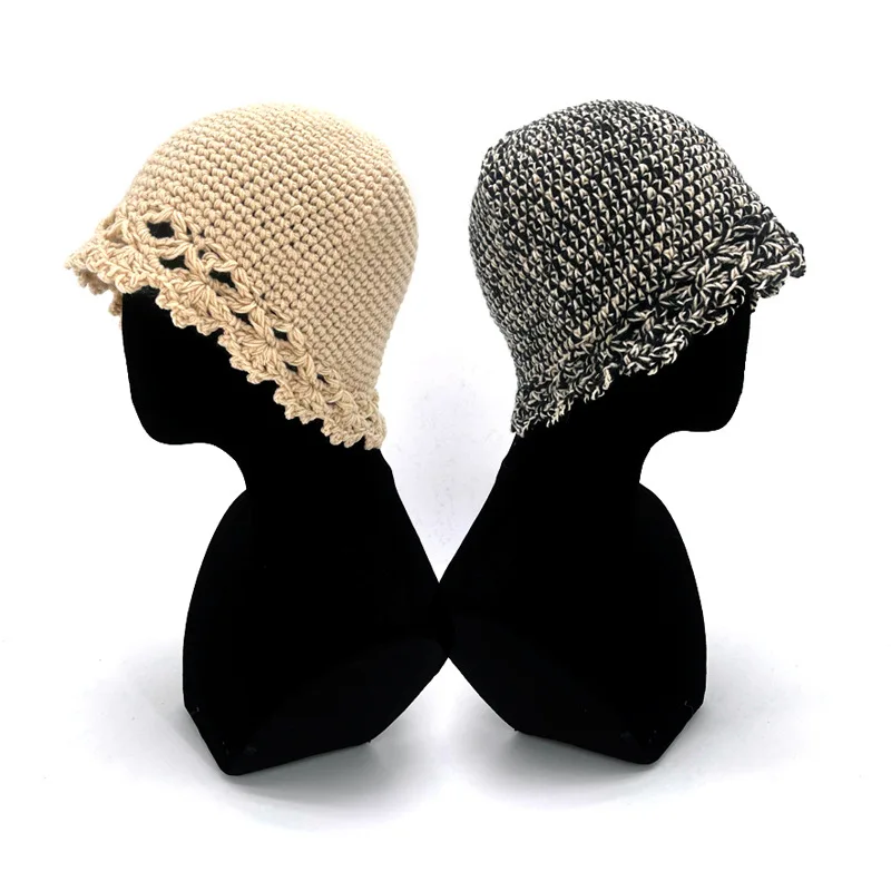 Handmade soft warm solid color floral crochet fisherman hat autumn winter bucket hat for girls women travel vacation trip