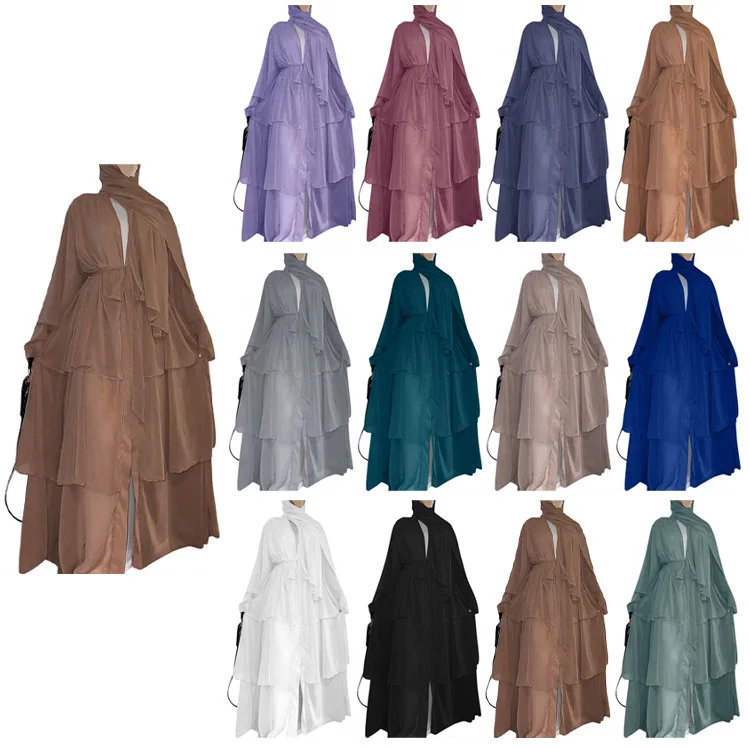3 Layers Chiffon Eid Abayah Islam Dubai Turkey Islamic Clothing Abaya Dress For Muslim Ladies New Fashion 2023