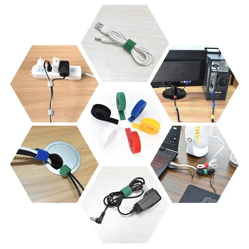 5m Fastening Tape USB Cable Ties Reusable Hook and loop Straps Double Side Hook Roll Wires Cords Manage Organizer Straps