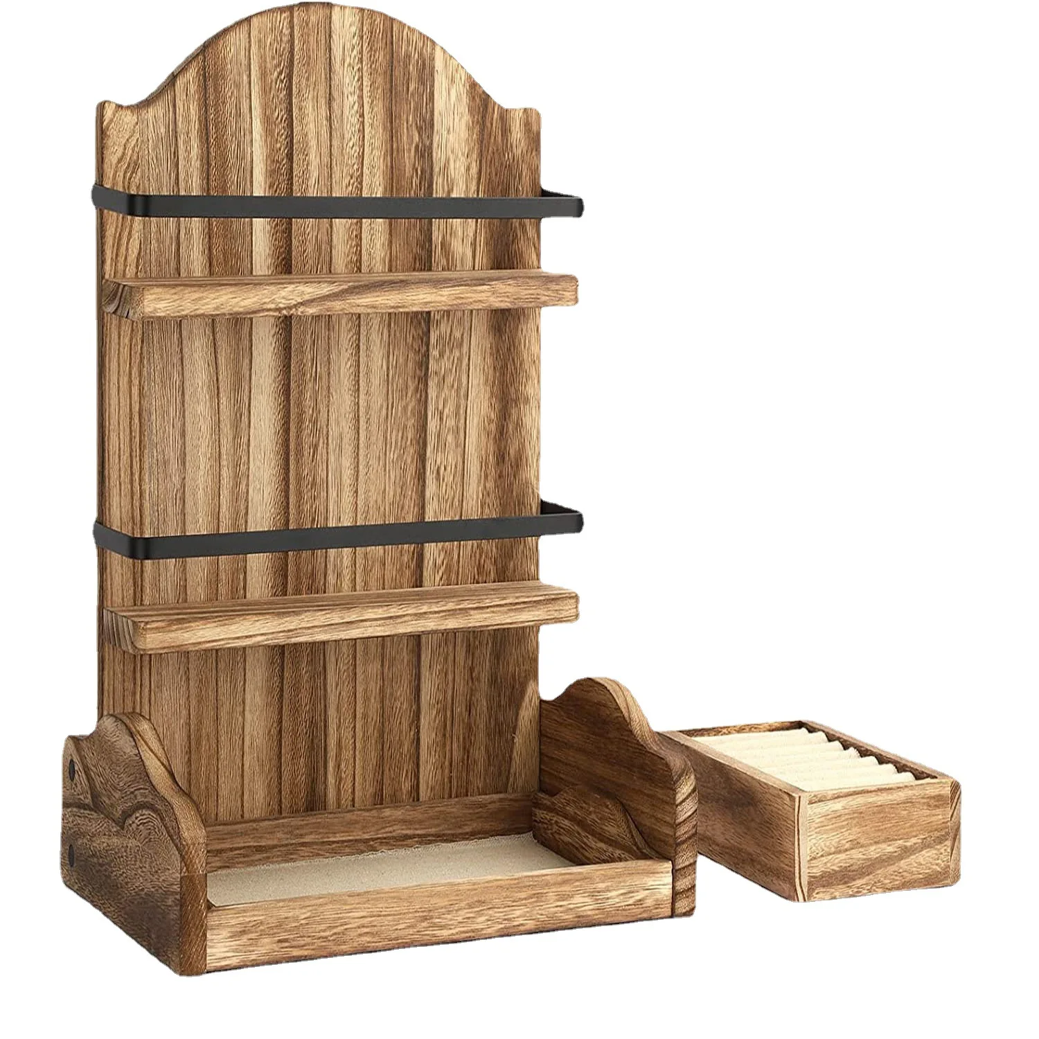 3 Layer Rustic Wooden Desk Makeup Organizer Cosmetic Organizer Storage Box