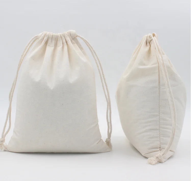 Eco friendly reusable promotion gift bag custom drawstring pouch with logo canvas drawstring jewelry pouch cotton drawstring bag