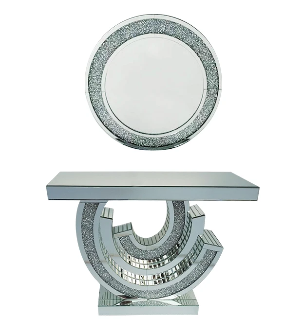 Living room furniture mirrored console table crushed diamond hall table with wall mirror