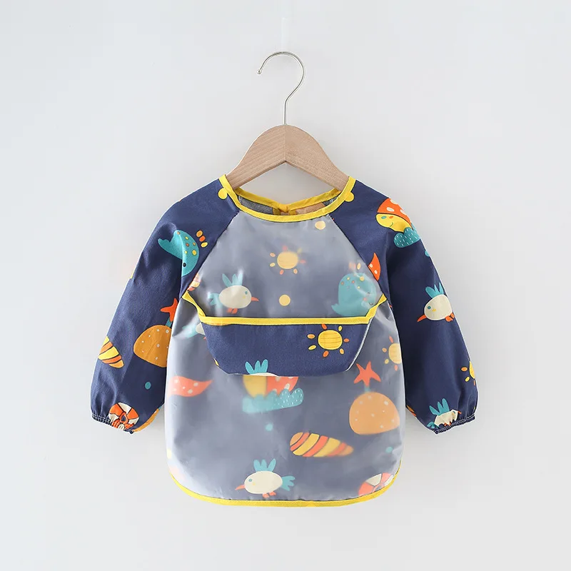 Baby Bibs Waterproof Infant Eating Bib with Pocket Children Drawing Long Sleeve Apron Kid Burp Cloth Boys Girls Bandana Stuff