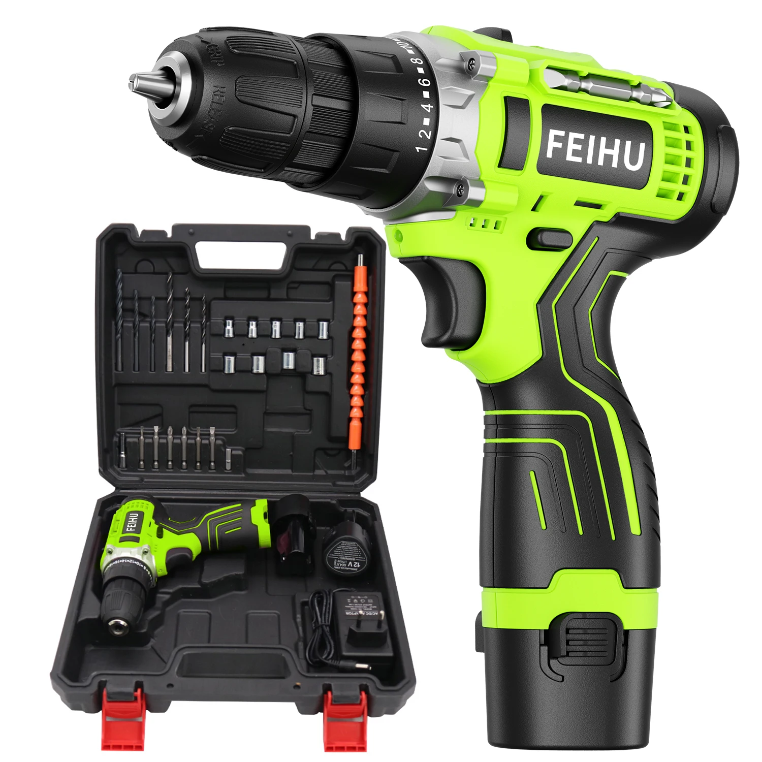 28pcs Electric Cordless Power Drill Set 12V Lithium-ion Battery Charger Brushed Motor Screwdriver Tools Box