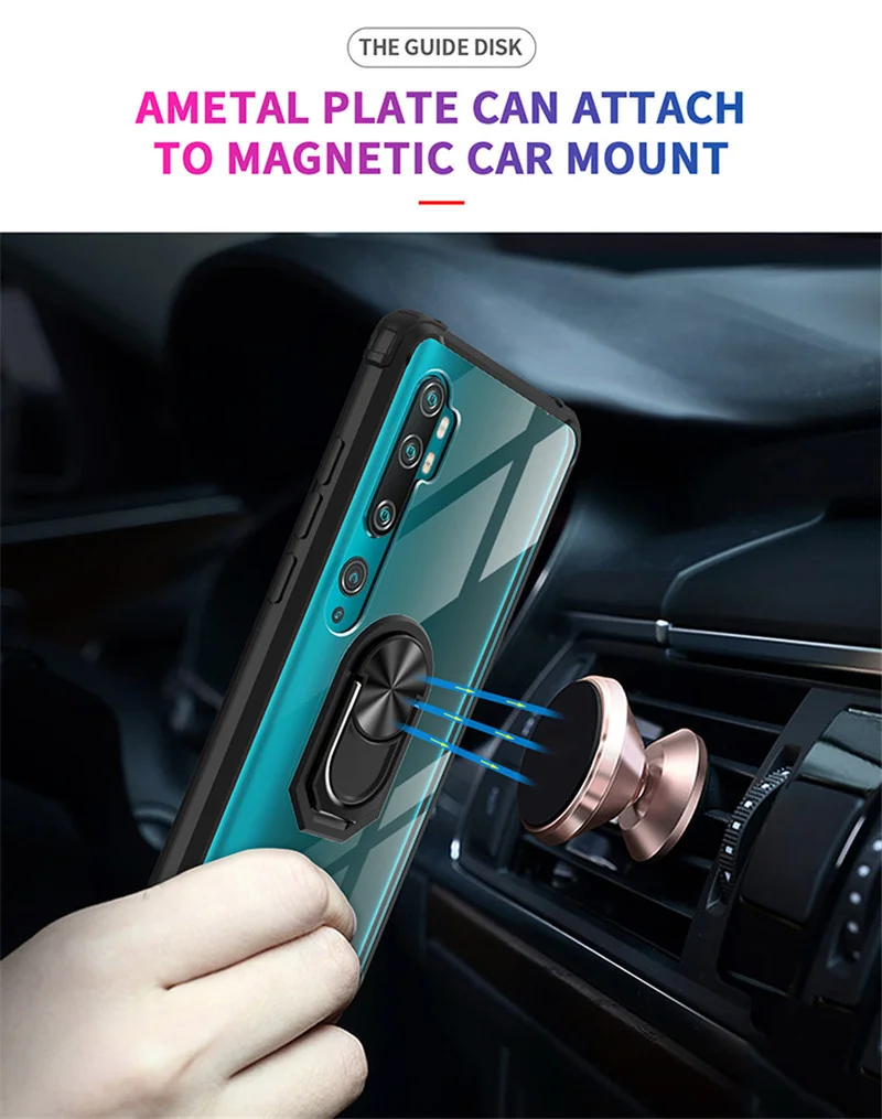 For Xiaomi Mi Note 10 Pro Note10 Lite Shockproof   Case Car Ring Holder Cover for Xiaomi CC9 Pro Transparent Clear Cases