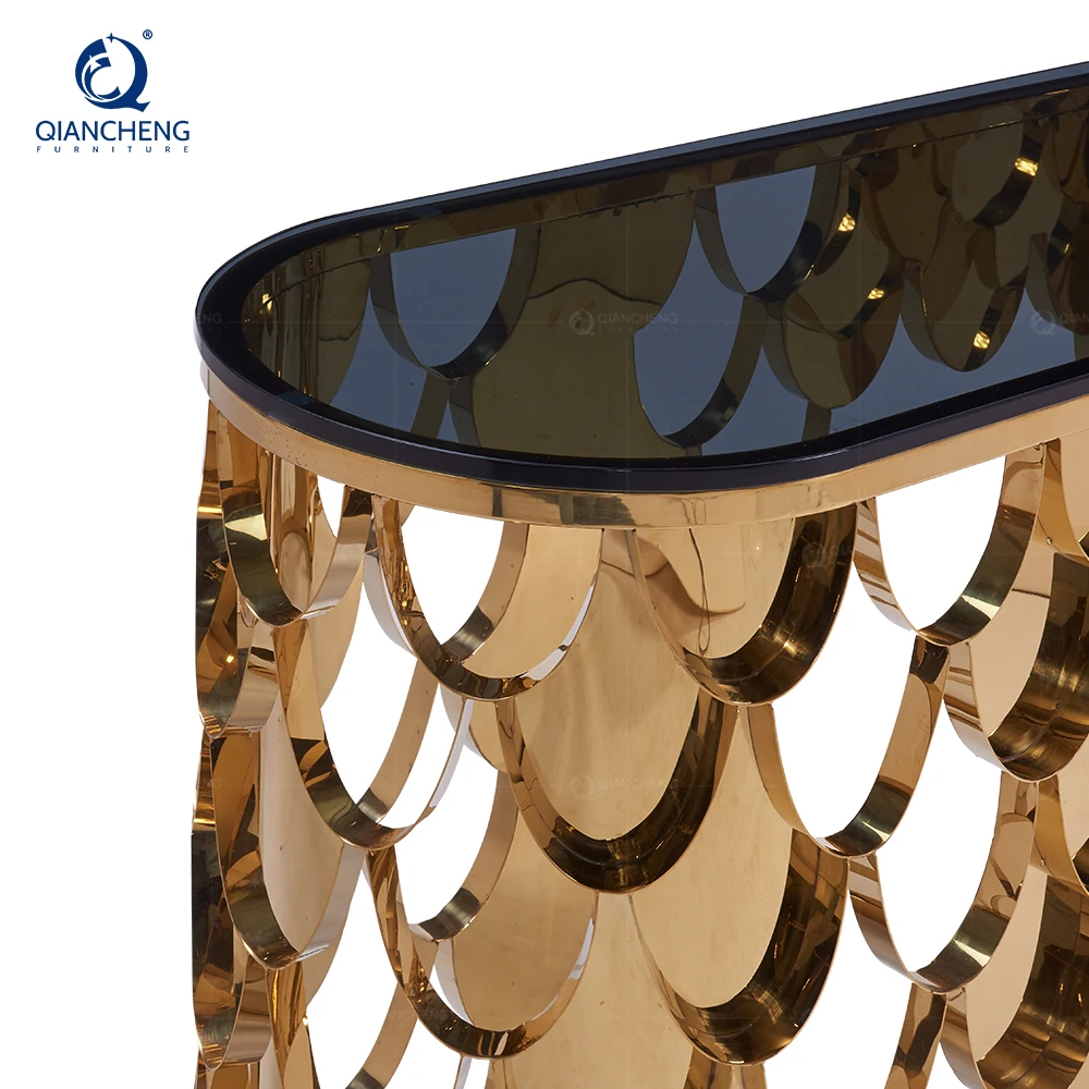 Современный резной стол с рамой из нержавеющей стали золотого цвета