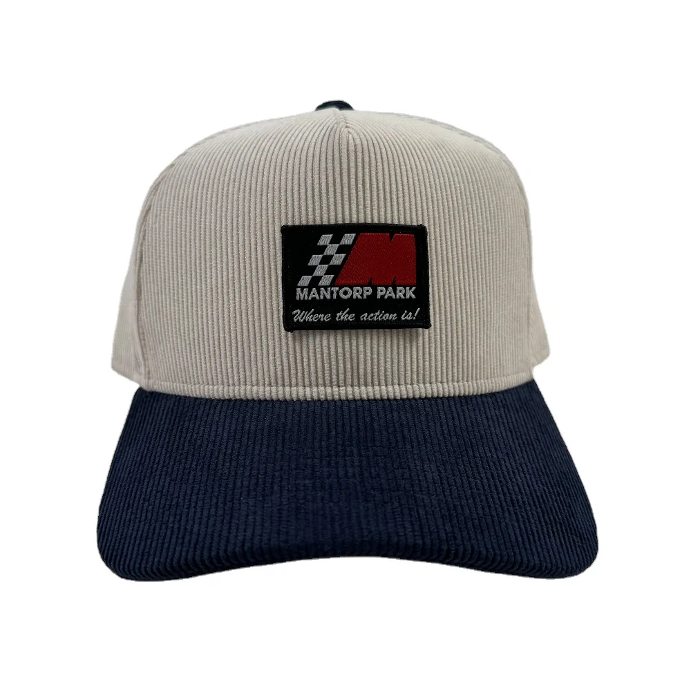 OEM high quality unisex 5 panel hats blank Beige & navy woven patch snapback caps Stylish 2 colors OTTO 5 panel hat corduroy