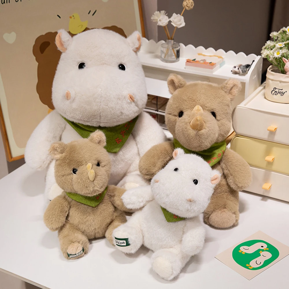 Kawaii Lifelike Wild Animal Stuffed Rhino Toys Cozy Hippo Plush Dolls Customized Design Personalized Logo Embroidery ISO Factory