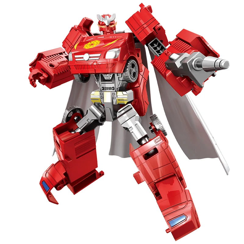 2 In 1 Fire Truck Transforming Toys Friction Powered Vehicles Deformed Toy for Toddler Kids Boys Gifts