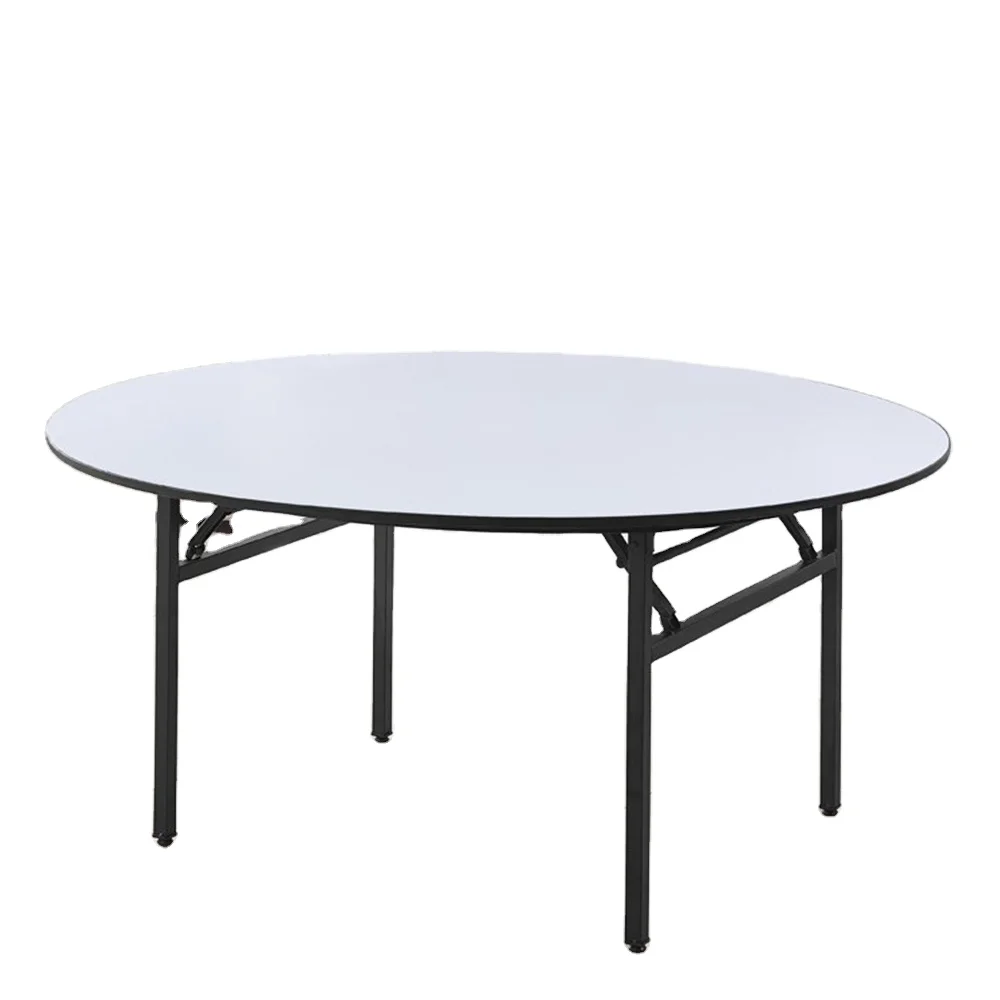 Modern Design PVC Wooden MFC MDF Top round Folding Dining Table with Steel Legs for Home Hotel or Restaurant Use
