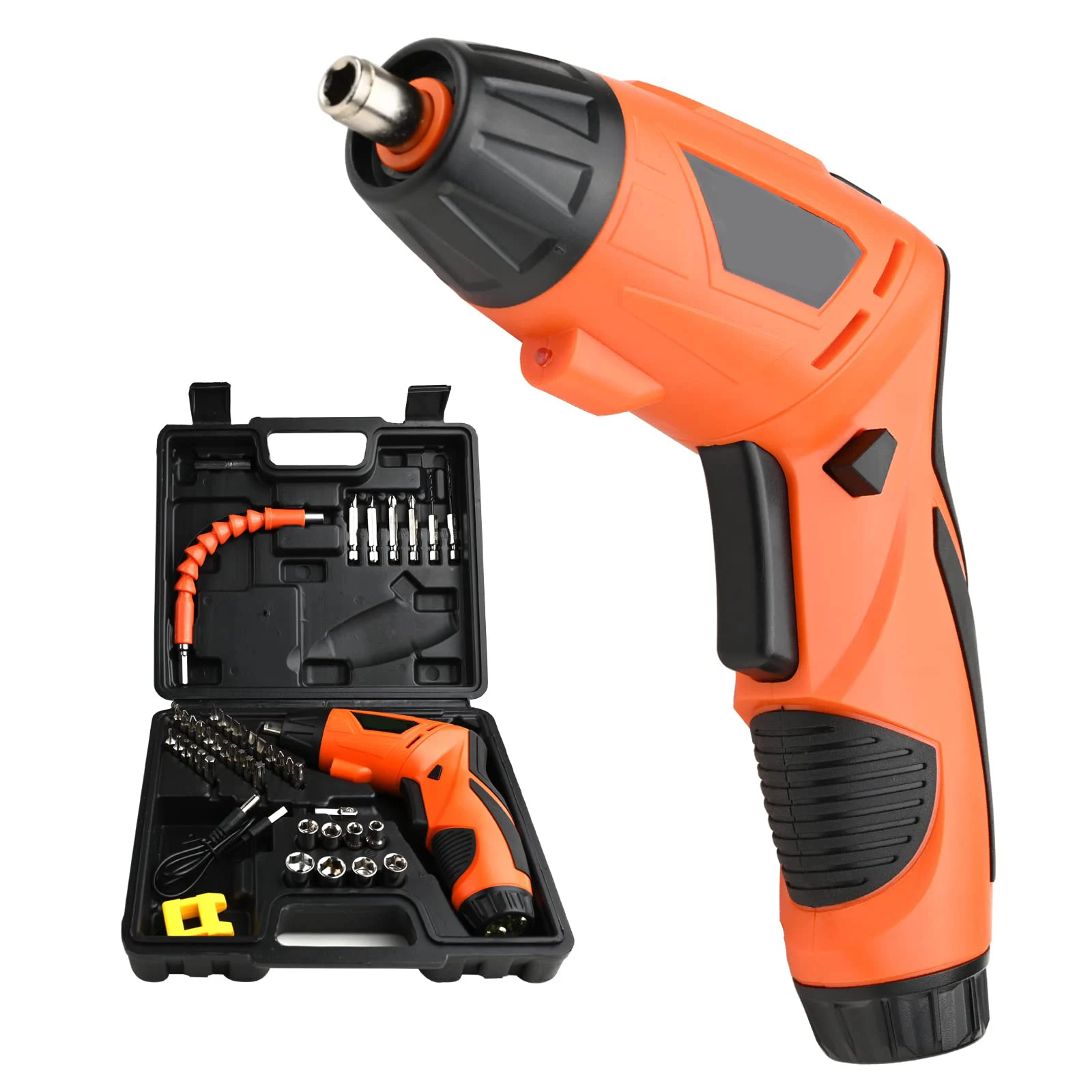 Cordless Electric Screwdriver Rechargeable Screw Power Hand tools with Pivoting Head Flash Light 47 pcs Bit Set