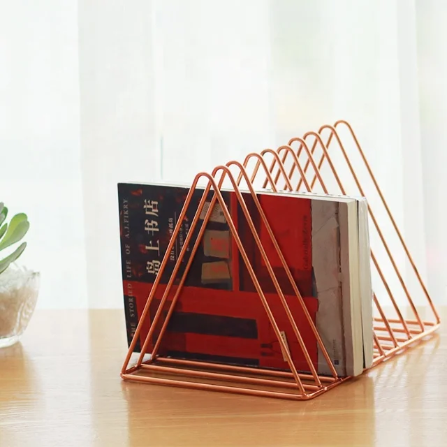 
Simple custom triangle design multifunctional metalbookstandholder metal wire magazine bookends 