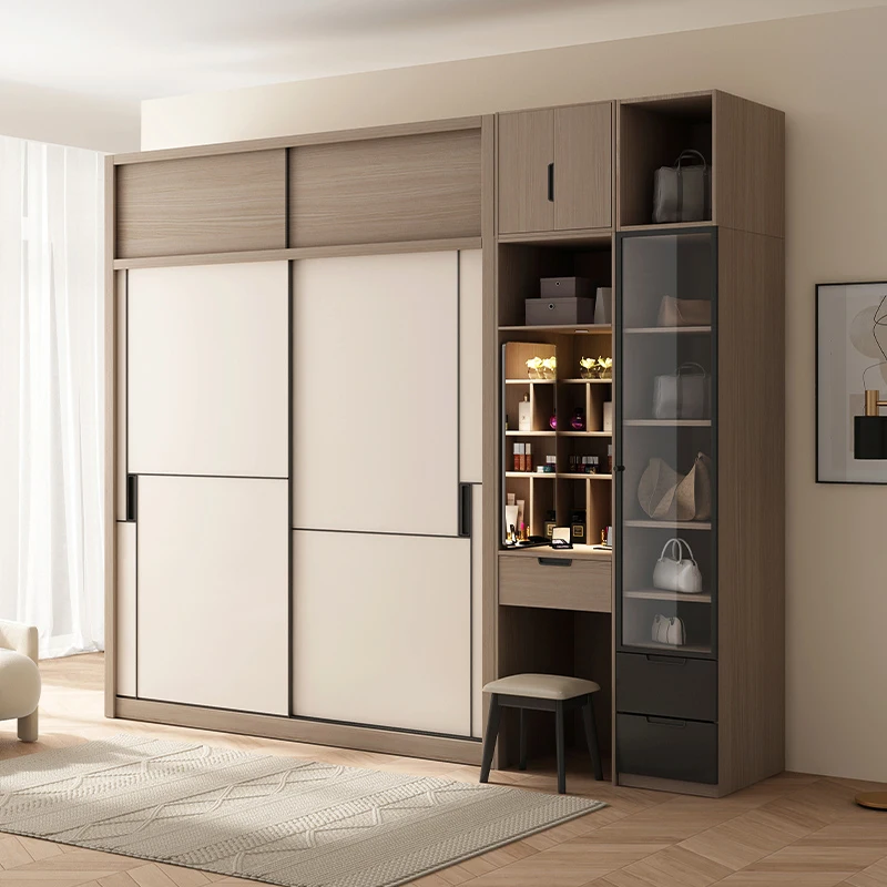 Modern Simple Sliding Door Wardrobe for Bedroom or Rental Room Extendable Storage Cabinet Household Furniture