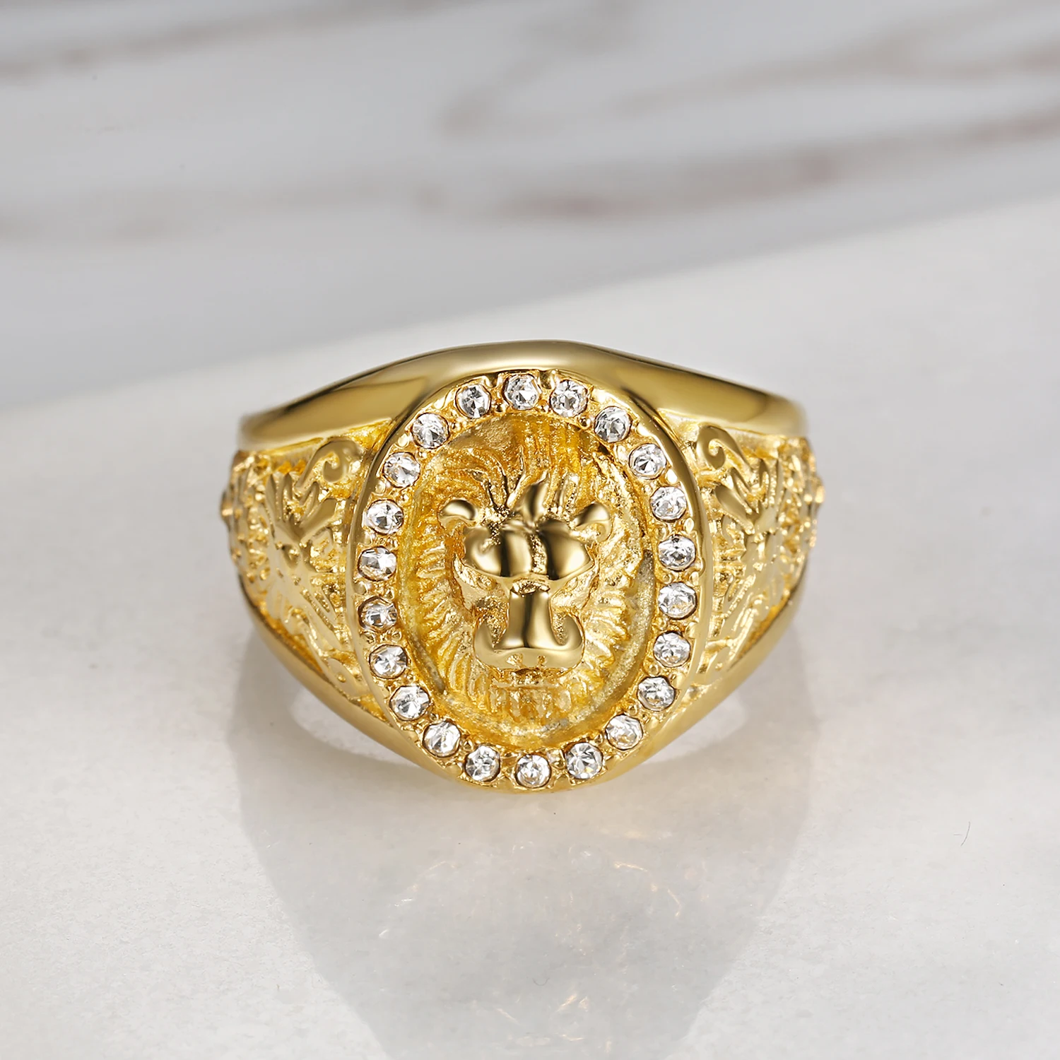 Hight Quality Biker Jewelry Stainless Steel Mens Gold Plated Lion Head Animal Signet Rings For Men Women