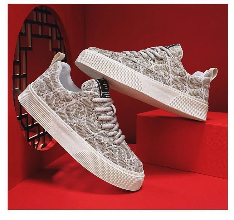Canvas Shoes Mens Low Top Summer 2024 New Item Niche Low Top Printed Board Shoes Thick Soled Sports And Leisure Trendy Shoes
