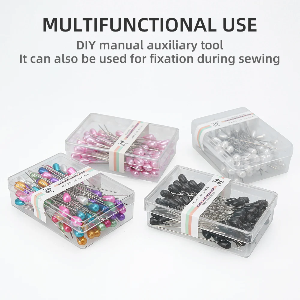 JP Sewing Aid Needle Round Head Straight Sewing Pins Rainbow Color Boxed Pear Shape Pearl Pins