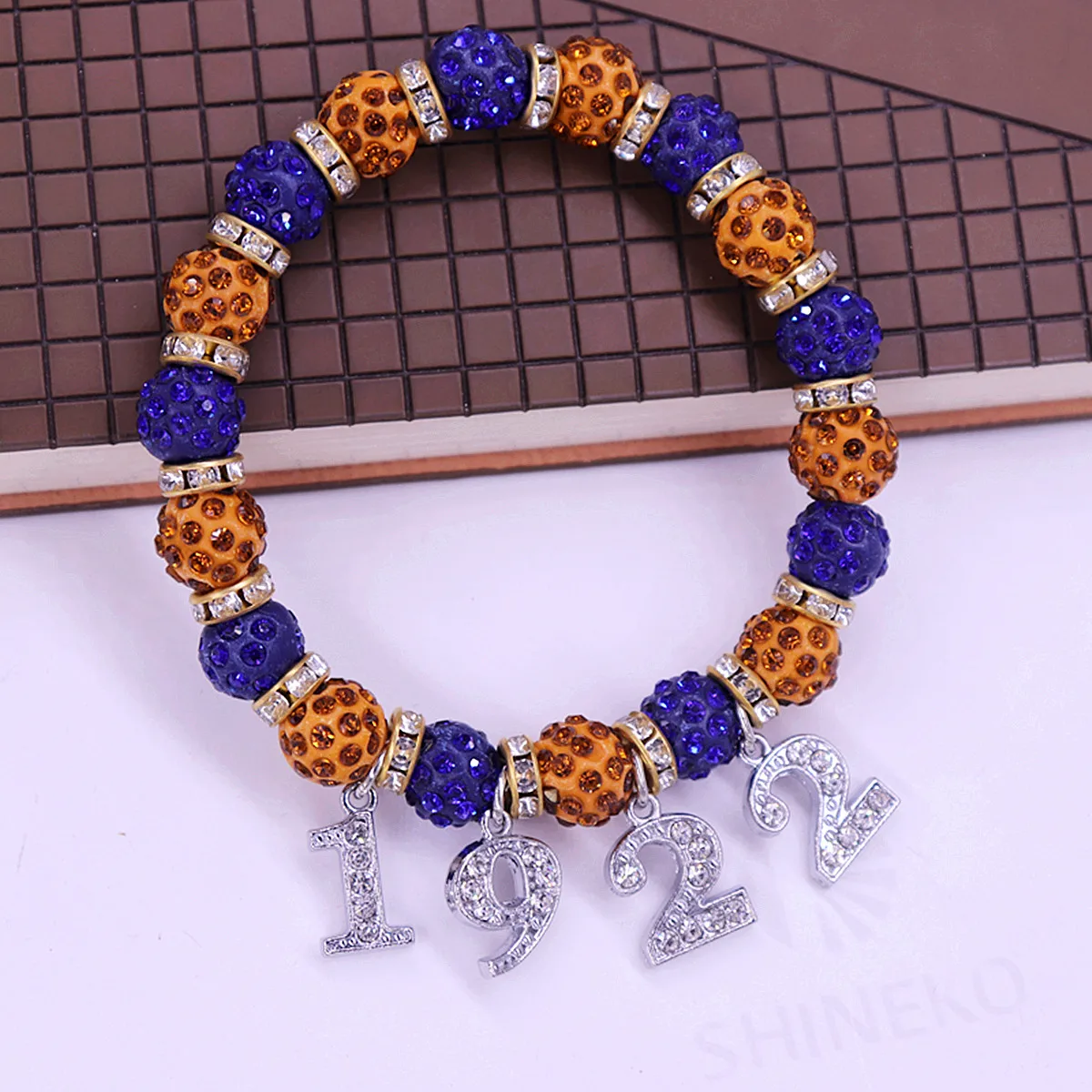 Premium Quality Greek Sigma Gamma Rho Inspired Gold And Blue Rhinestone Beaded SGRho 1922 Sorority Bracelet For Women
