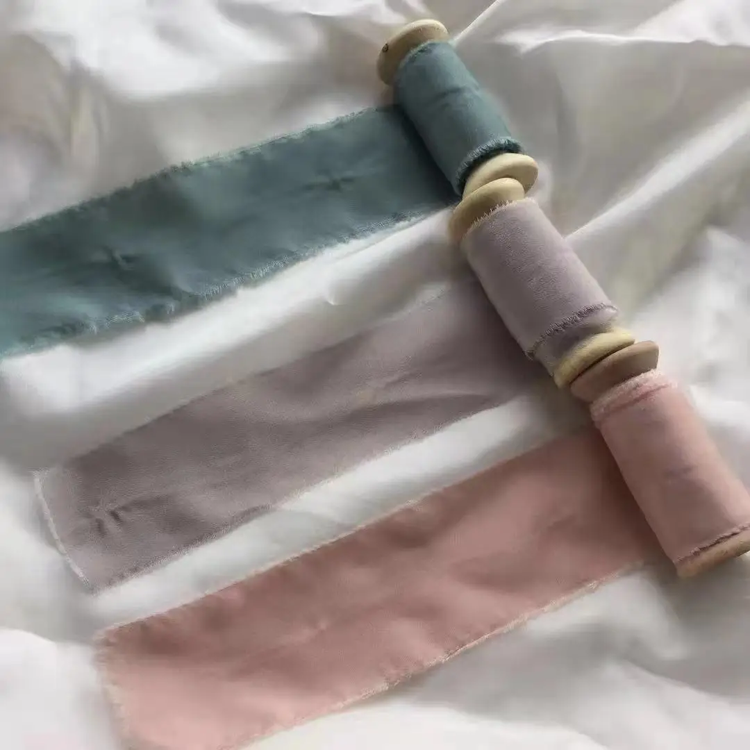Habotai Silk ribbon in customized size width and length belt for dress diy flower bandage hot sale frayed edge