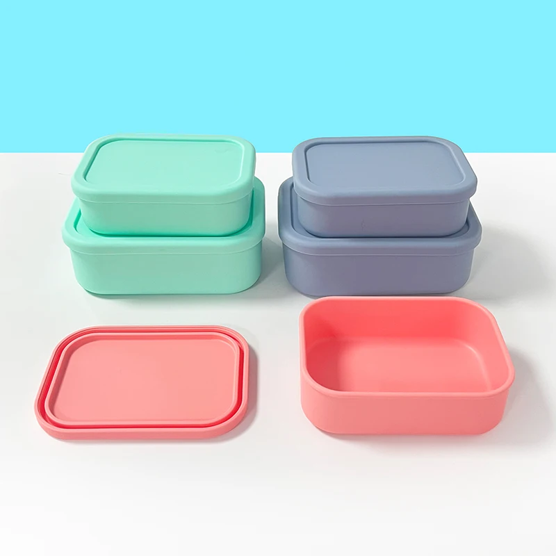 300ML BPA FREE Rectangle Airtight Food Grade 100% Kids Silicone Bento Lunch Box Container Set Storage for