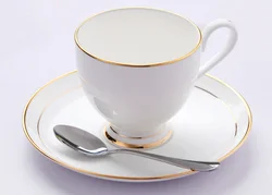 Cheap Price Turkish Bone China Coffee Cups Set White Porcelain Coffee Gold Silver Rim Personalized Tea Cups and Saucers