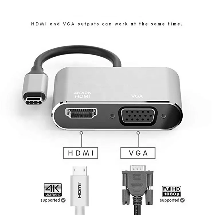 2 в 1 Тип c концентратор к hdmi vga конвертер формате 4k UHD многопортовый адаптер с разъемами типа 1080p +