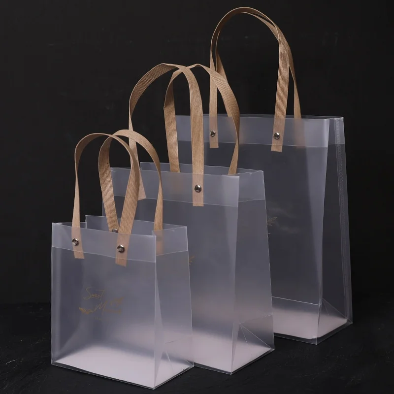 Frosted PP handbag transparent square bottom shopping plastic packaging bag  PVC gift bag customized logo