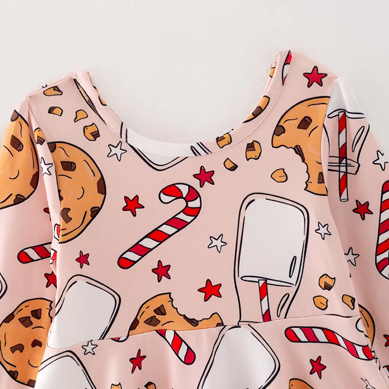 Ready to Ship Baby Kids Toddler Girls Fall Winter Christmas Candy Cookies Print Soft Milk Silk Twirl Dress
