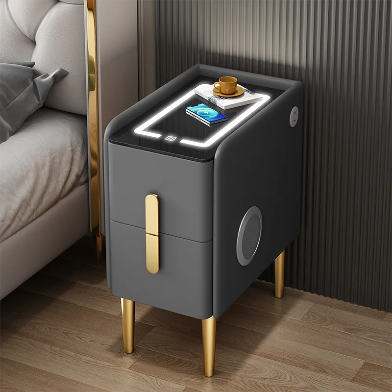 Small smart bedside table wireless charging fingerprint lock solid wood light luxury hotel smart bedside table sofa side table