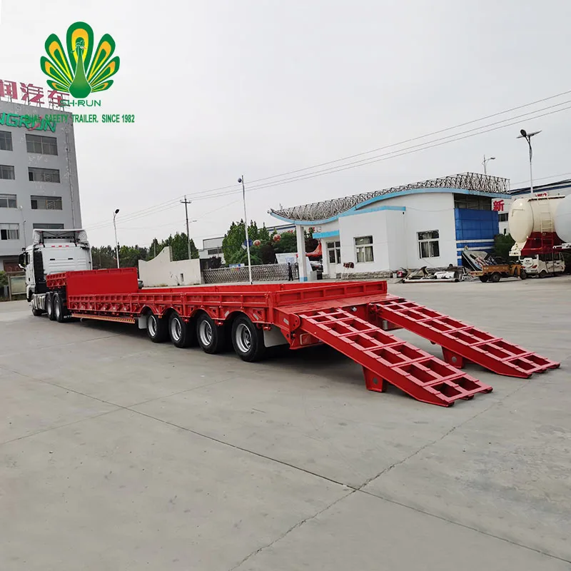 Shengrun Road Roller Heavy Machine Trasnport Low Bed Lowboy Truck Trailer
