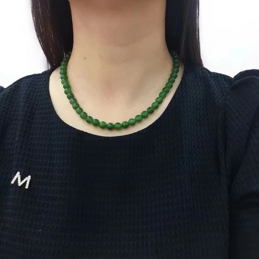 MEDBOO Fine Jewelry Factory Real Jewellery Spinach Nephrite Hetian Jasper Jade Round Bead Necklace Jewelry