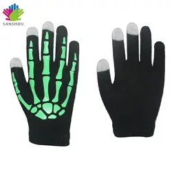 Wholesale Factory Supply  Acrylic Knitted Children Winter Warm Magic Luminous Skull Gloves