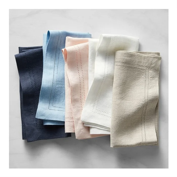 Stone Wash Cotton Napkins in Blush Pink Black Dusty Blue Green Burnt Orange French Linen Hemstitch for Wedding Cocktail Dinner