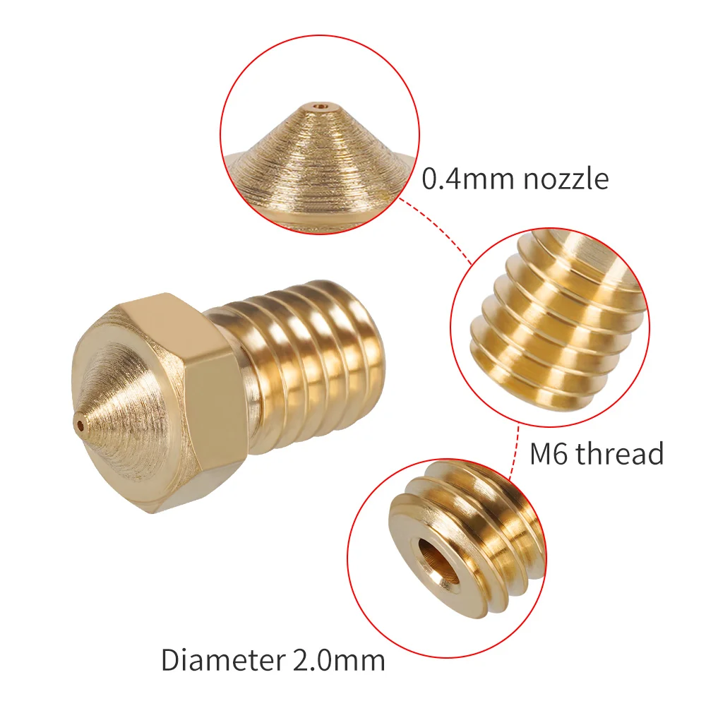 M6 Thread 1.75mm Input 0.2 0.3 0.4 0.5 0.6 0.8 1.0mm Brass E3D Nozzle for 3D Printer