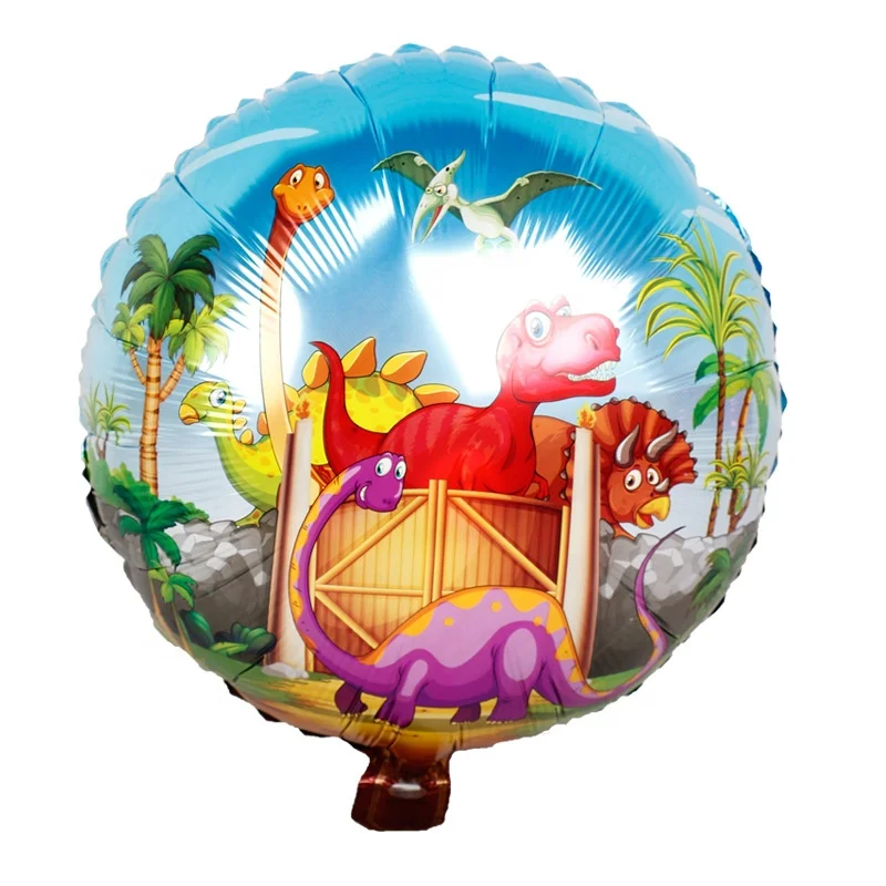 new arrival 18 inches round red green cartoon dinosaur foil helium balloons for happy birthday party decoration