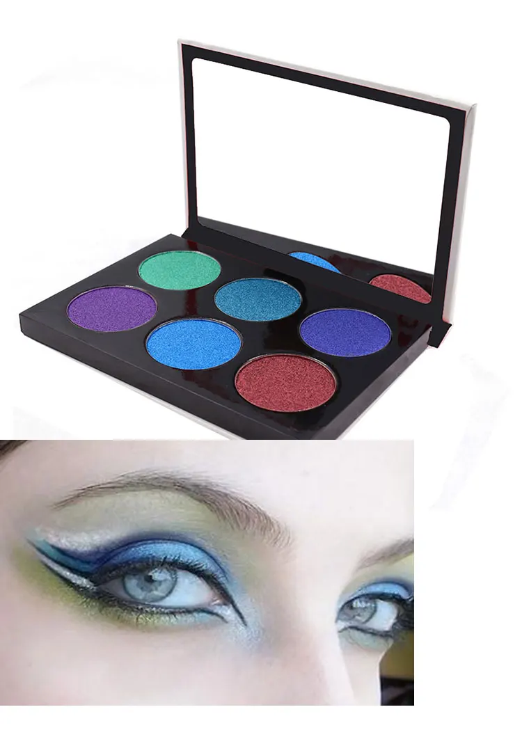 Custom 6 Color Shimmer Make Up Creamy Eye Shadow Purple Blue Green Pressed Eyeshadow Palette For Brown Eye