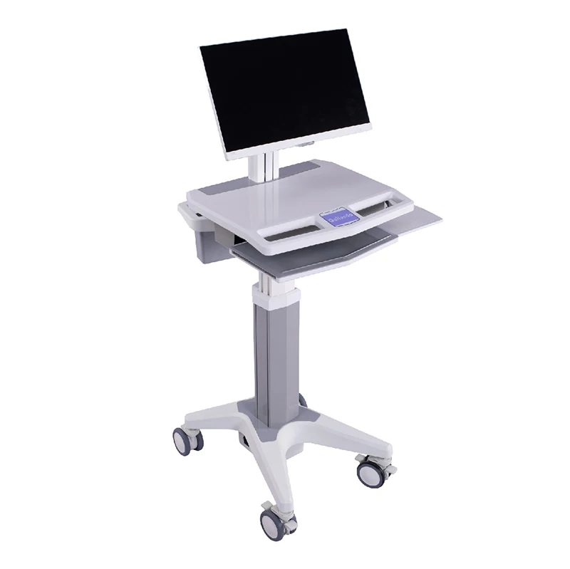 Silent caster height adjustable medic computer cart trolley