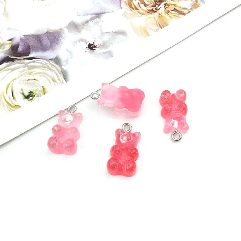 Cute Bear Lollipops Polymer Clay Resin Charms Colorful Candy Pendant Charm For Jewelry Making