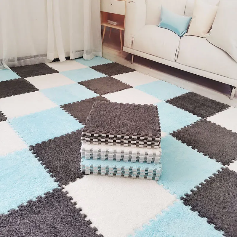 Factory sale plush splicing floor mat eva foam square custom carpet villus washable baby crawling carpet tiles