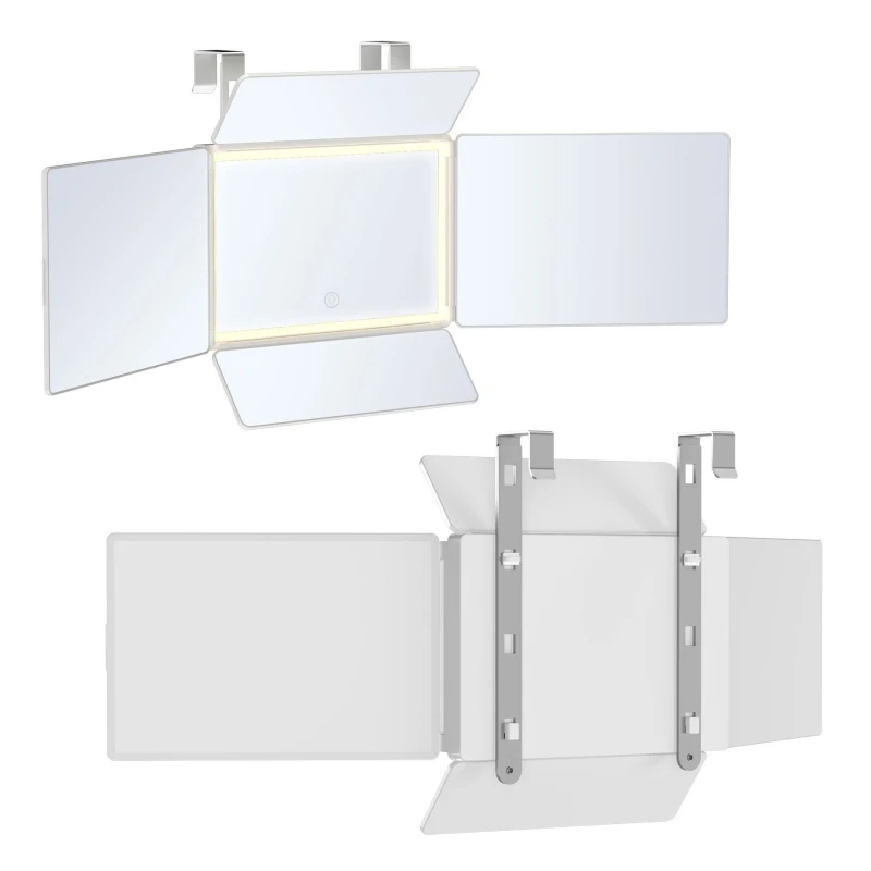 Fold 3 Way Make up Mirror 360 Hanging Mirror Self Cut Hair Silver Square Plastic Wall Mounted Mirror