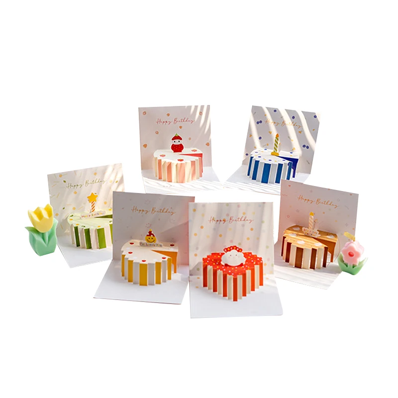 3d pop up birthday greeting card creative high-end cutef 3d cake handwritten couple blessing card premium sense