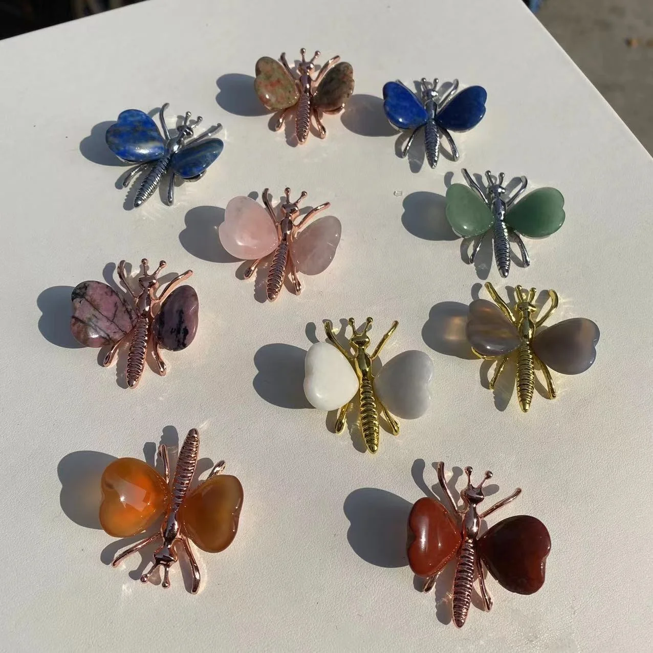 1.5 inch Natural Healing Gemstone Crystal Heart Butterfly Model Carving Crafts Crystal Butterfly For Home Decoration