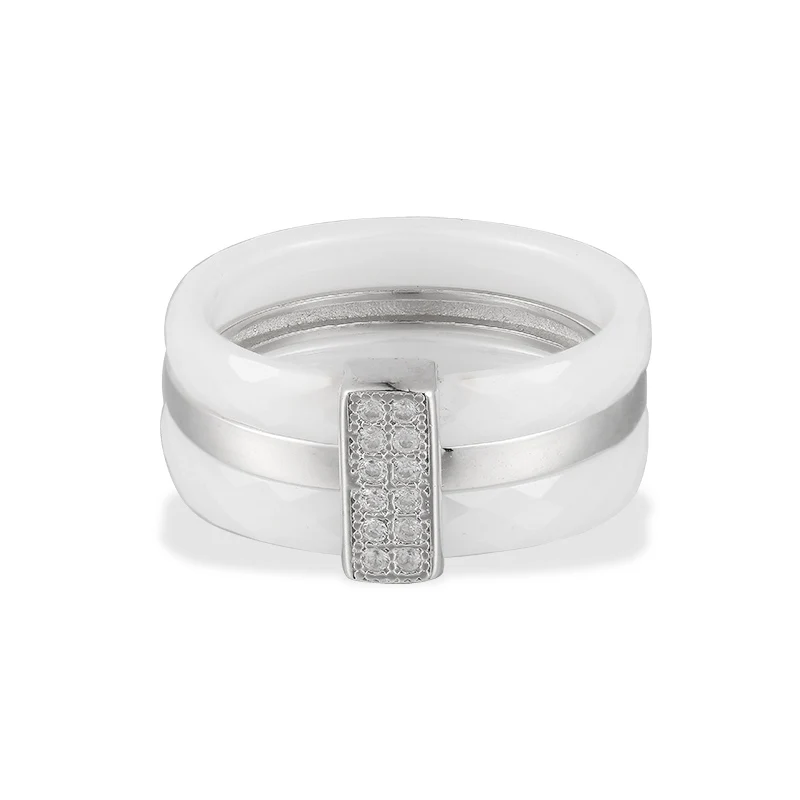 Fashion Simple Design White Ceramic Ring Cubic Zircon Ceramic Rings for Women Engagement Wedding Jewelry Cheap Price
