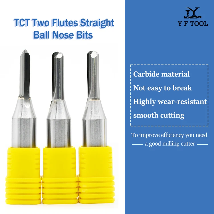 YF Hot Selling Factory Tool Wholesale CNC woodworking router bits carbide 2/1 TCT Two Flutes Straight Ball Nose Bits