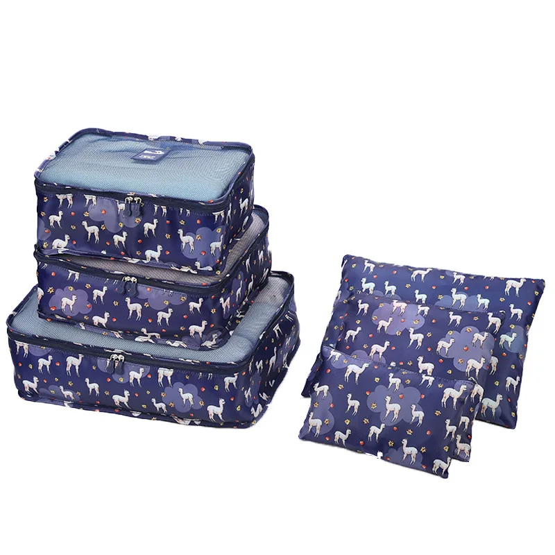 Custom full color printing 6pcs set compression packing cubes travel luggage packing organizer suitcase storage bag