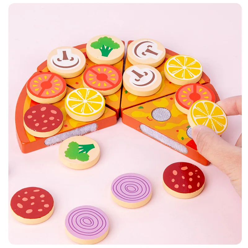 Girls Party Kitchen Cut Pizza Toy Removable Toppings Children Wood Pretend Play Food