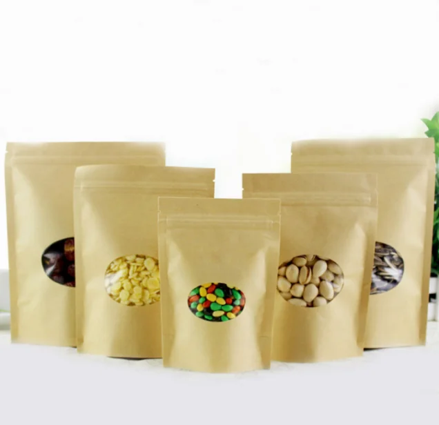 Shanghai Fine Quality Kraft Paper Bags Zip Lock With clear Window for coffee/tea/nuts/candy