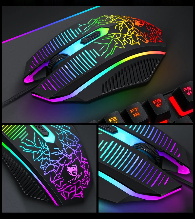 Thunder Wolf TF400 Game Four-piece Luminous Game Set Keyboard Mouse Headset RGB Key Mouse Computer Accessories