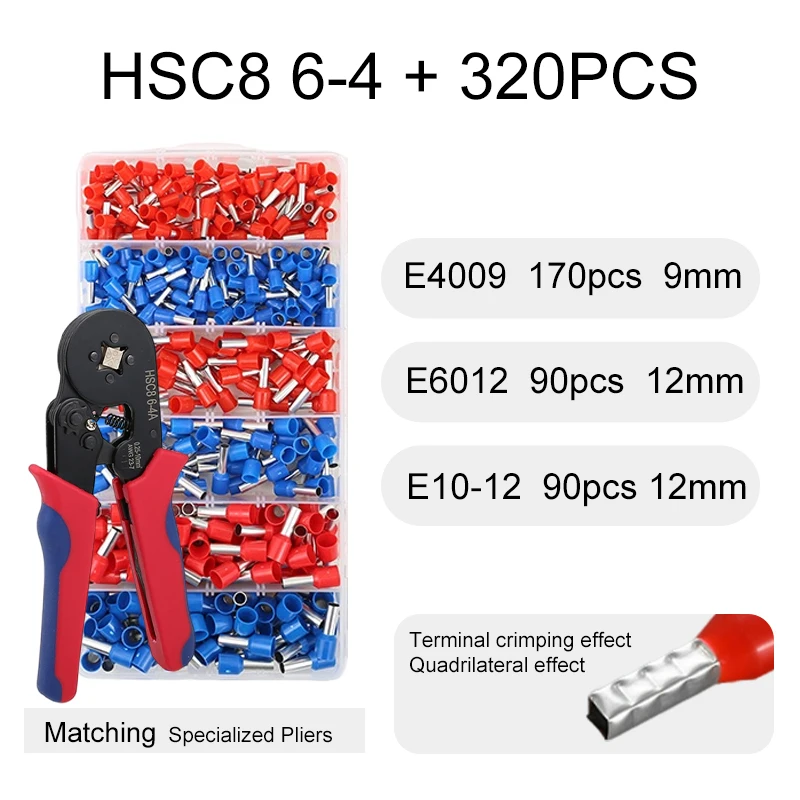 320PCS 23-7AWG HSC8 6-4 Electrical Cable Ferrule Connector Crimp Pin Cord End Terminal wire crimping tool Pliers kit
