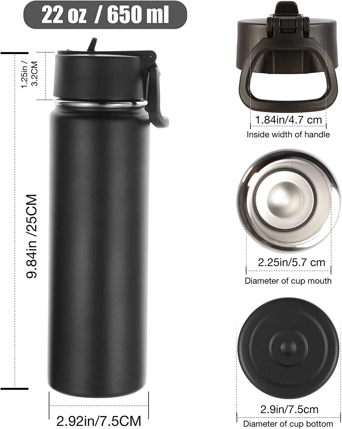 Insulated Water Bottles with Straw Bulk 4 Pack 22 oz Stainless Steel Double Walled Vacuum Travel Water Thermos bottle