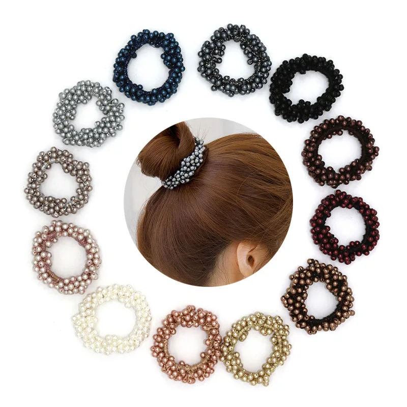 Fashion Pearl Hair Rope Bead Sweet Scrunchy Elastic Rope For Hair Bows Pearl Rubber Band Hair Ring For Women Girl